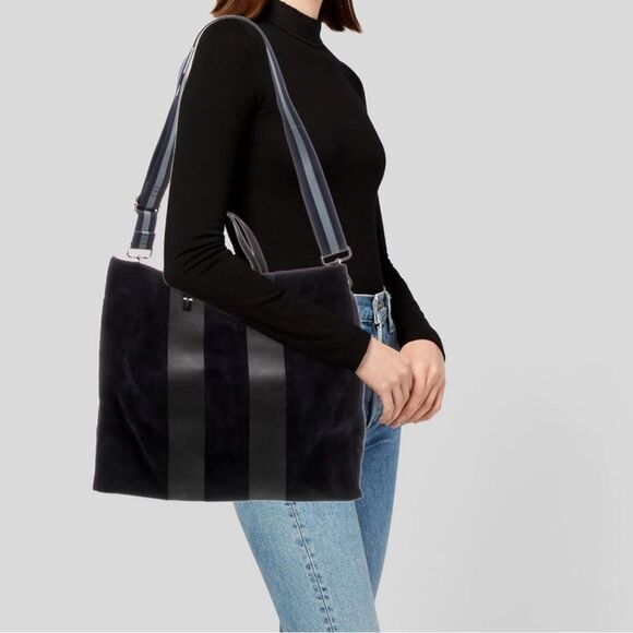 Clare V Navy Suede Tote with Blue Striped Strap - Picture 4 of 6